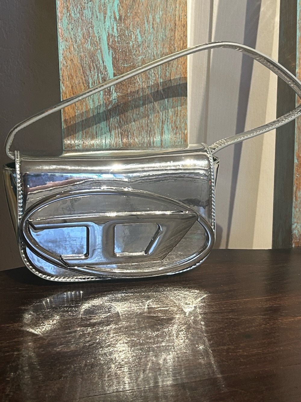 Diesel Silver Mirrored Leather Shoulder Bag - Picture 11 of 13